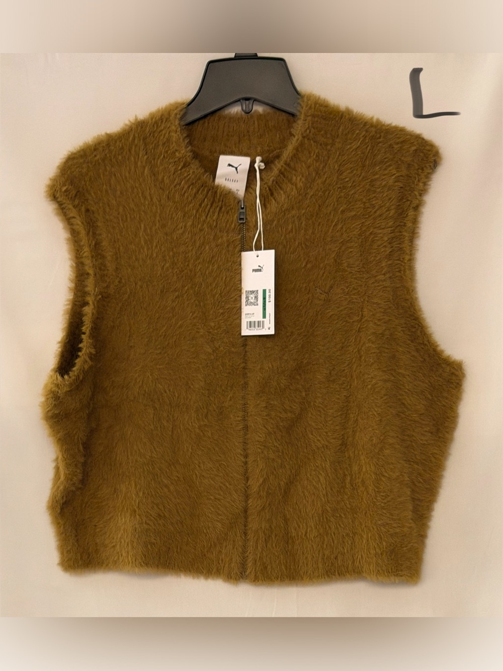 Puma Olive Fuzzy Sleeveless Zip Vest